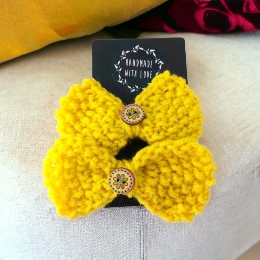 Hand Knit One Of A Kind Knit  Ponytail Bow Set